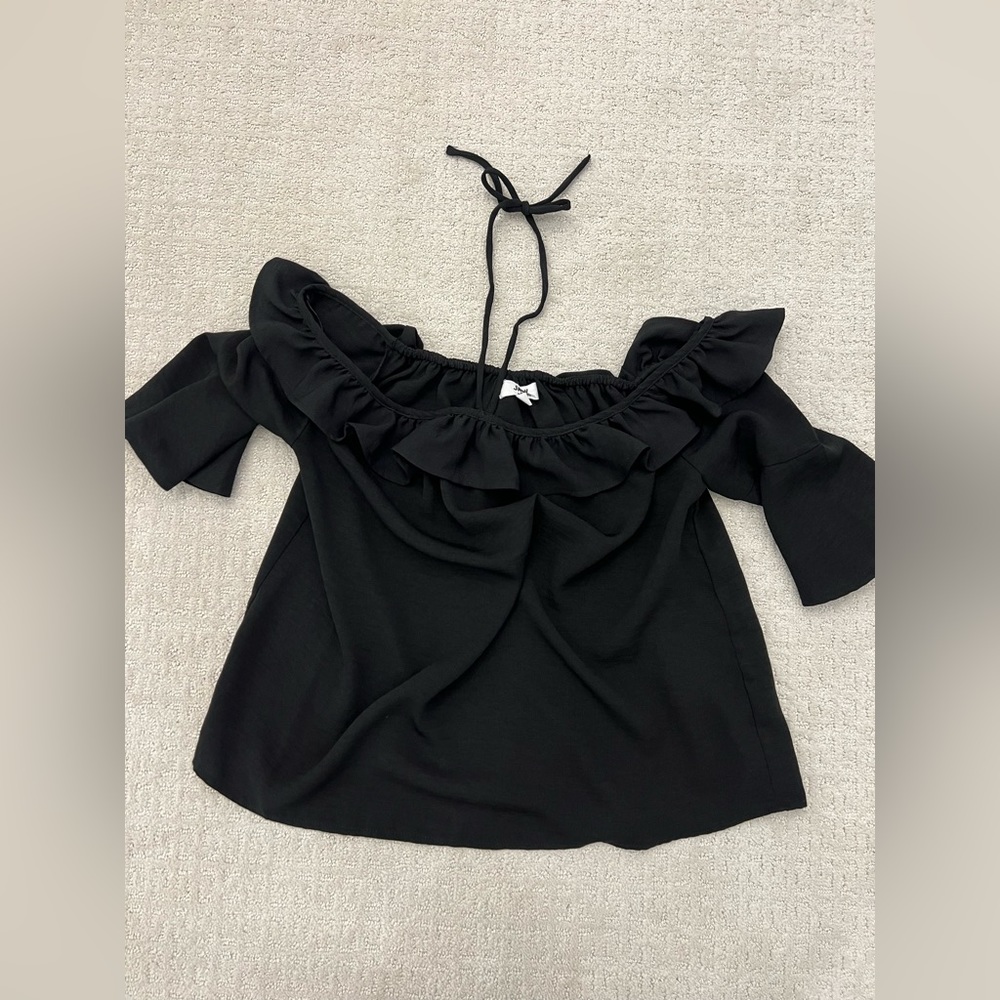 Jack by BB Dakota Black Off the Shoulder Tie Neck Blouse Shirt Top